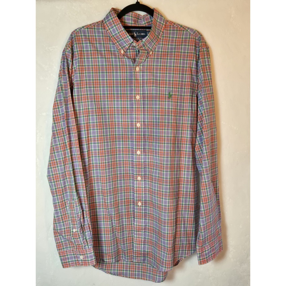 Ralph Lauren Mens Size L Plaid Button Down Long Sleeve Dress Shirt Custom Fit‎